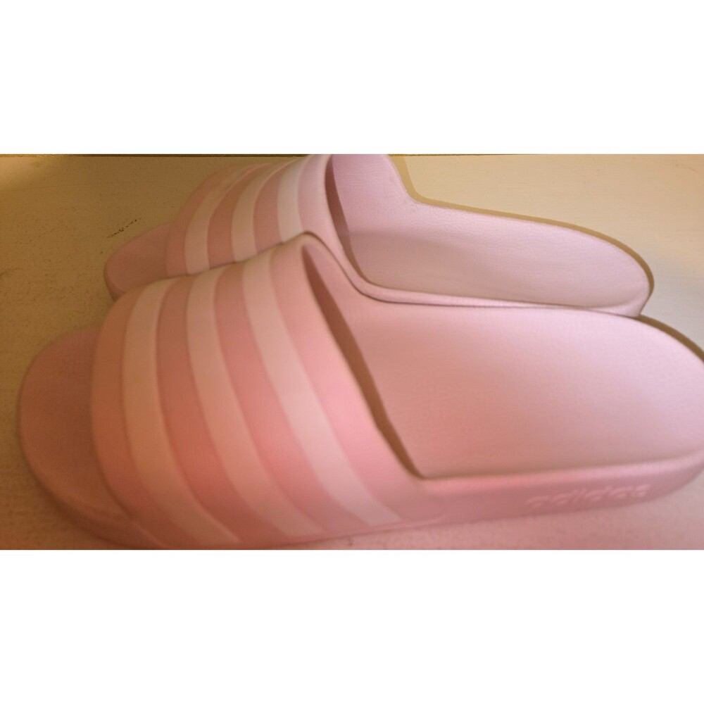 Adidas Pink White Slide Sandals Women’s Three Stripes Logo Size 8